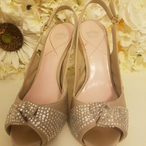 Nude slingback sparkly peep toe stilettos